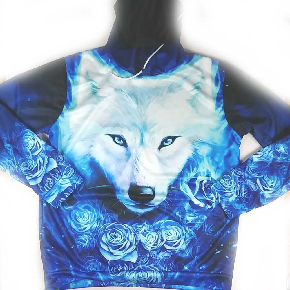 Wolf and Roses 2-Sided Lightweight Pullover Hoodie Size XXL